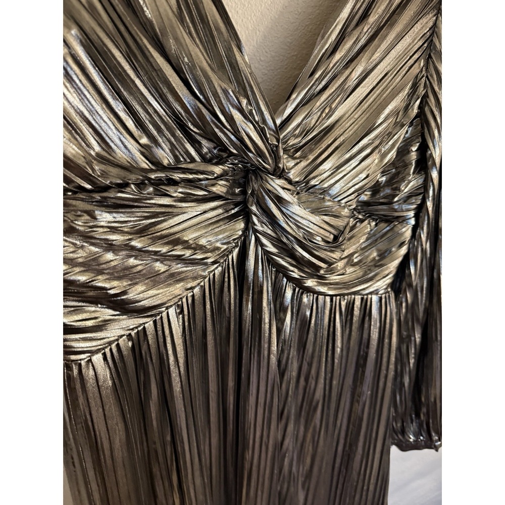 BOHME Faylinn Metallic Mini Dress Women's Pleated Dress Sz L Retro Club - Picture 3 of 16